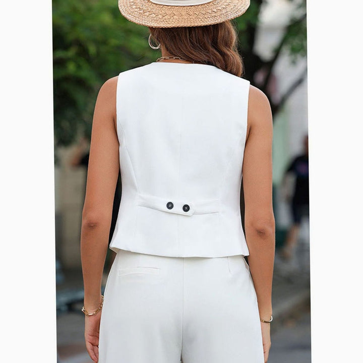 Women's Sleeveless Button-Front Tailored Waistcoat Vest Top