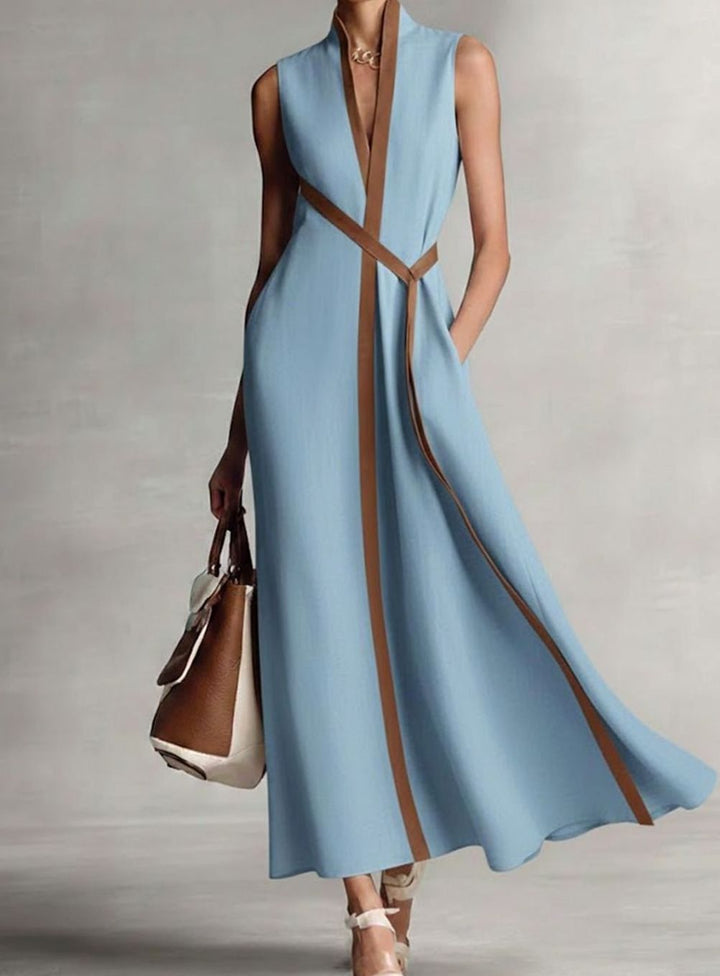 Women's Sleeveless Contrast Trim A-Line Midi Dress