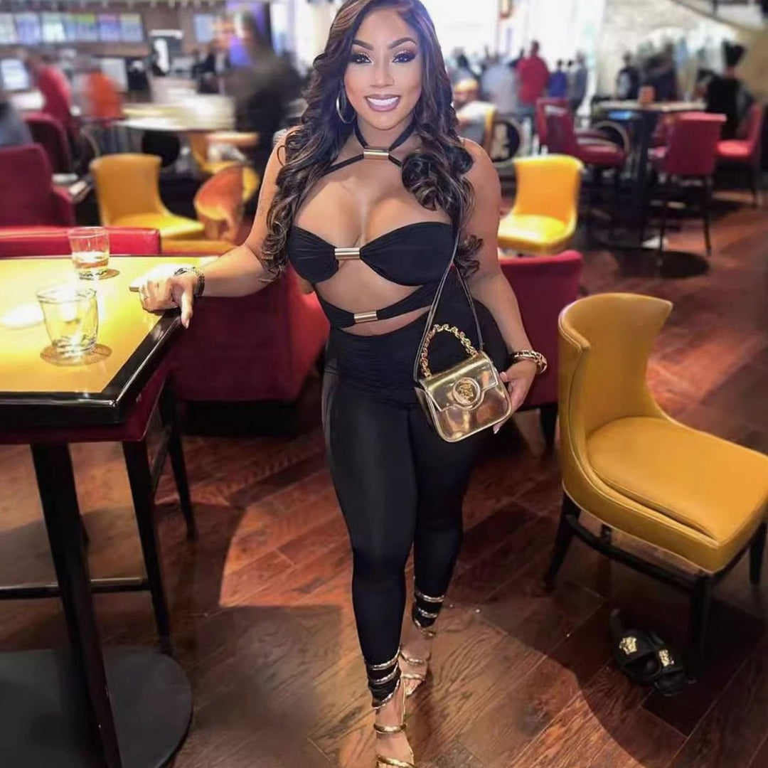 Women's Sleeveless Cut-Out Lace-Up Slim Jumpsuit