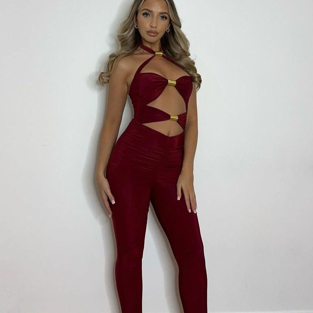 Women's Sleeveless Cut-Out Lace-Up Slim Jumpsuit