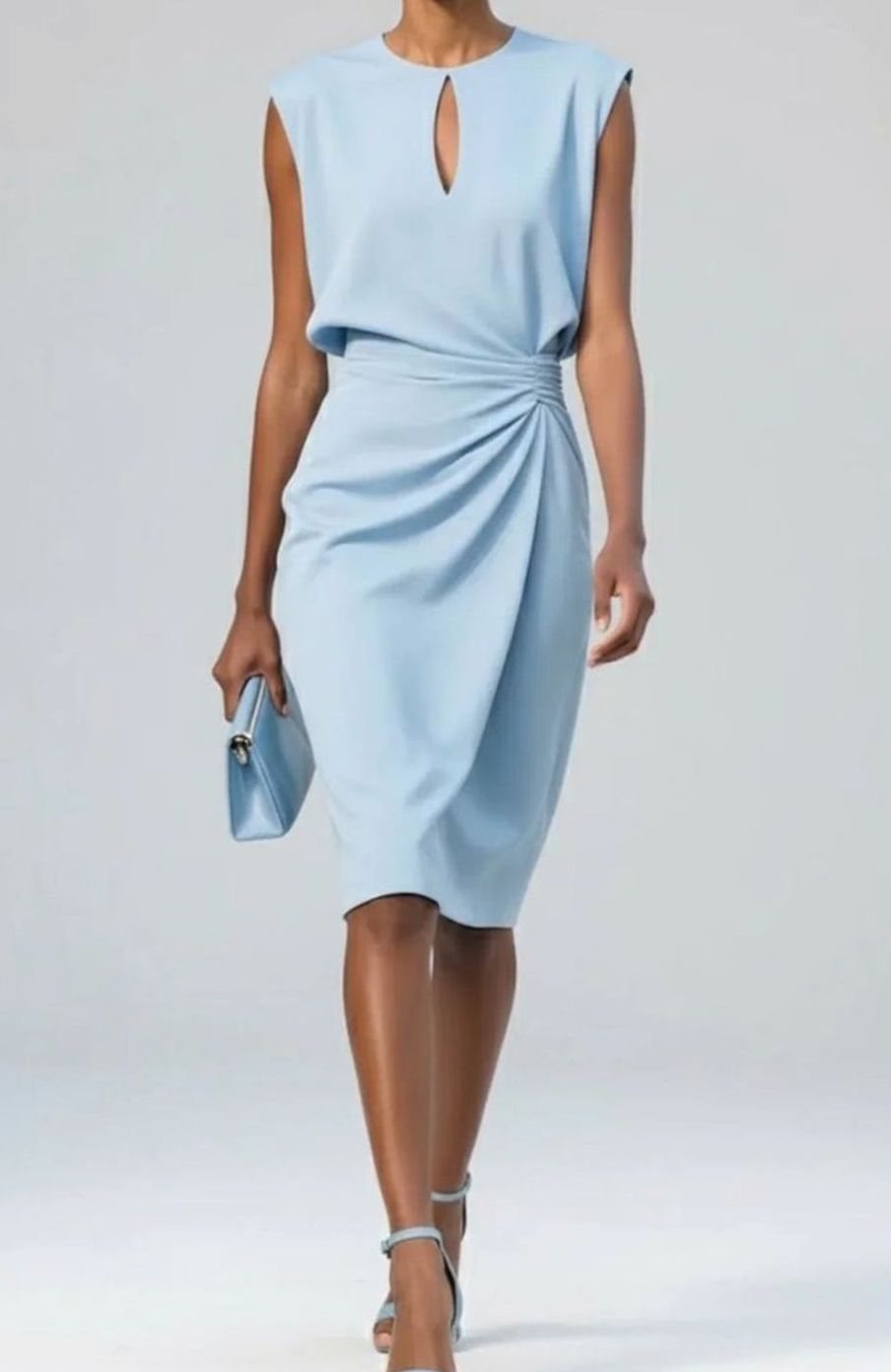 Women's Sleeveless Keyhole-Neck Draped-Waist Midi Dress