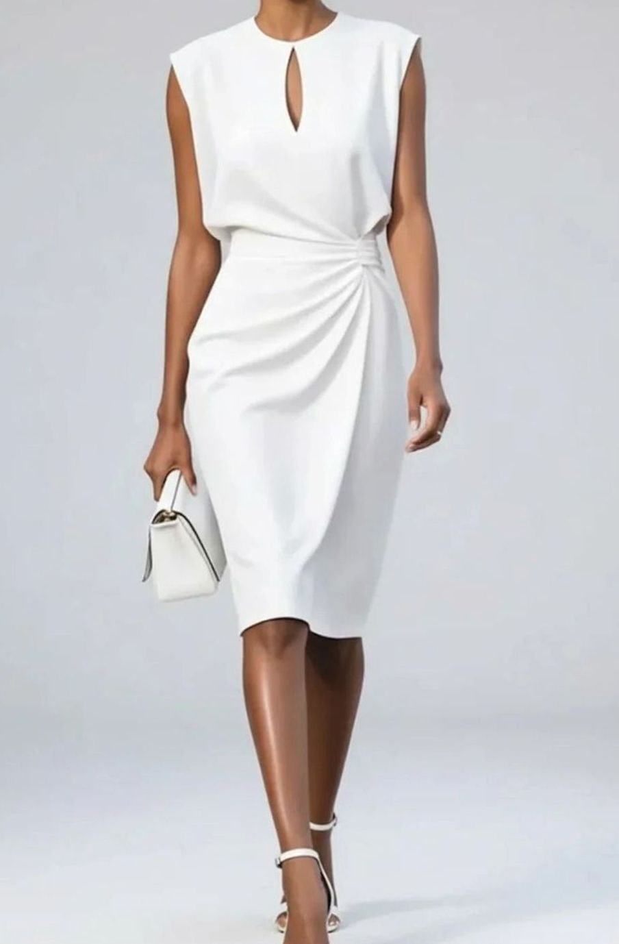 Women's Sleeveless Keyhole-Neck Draped-Waist Midi Dress