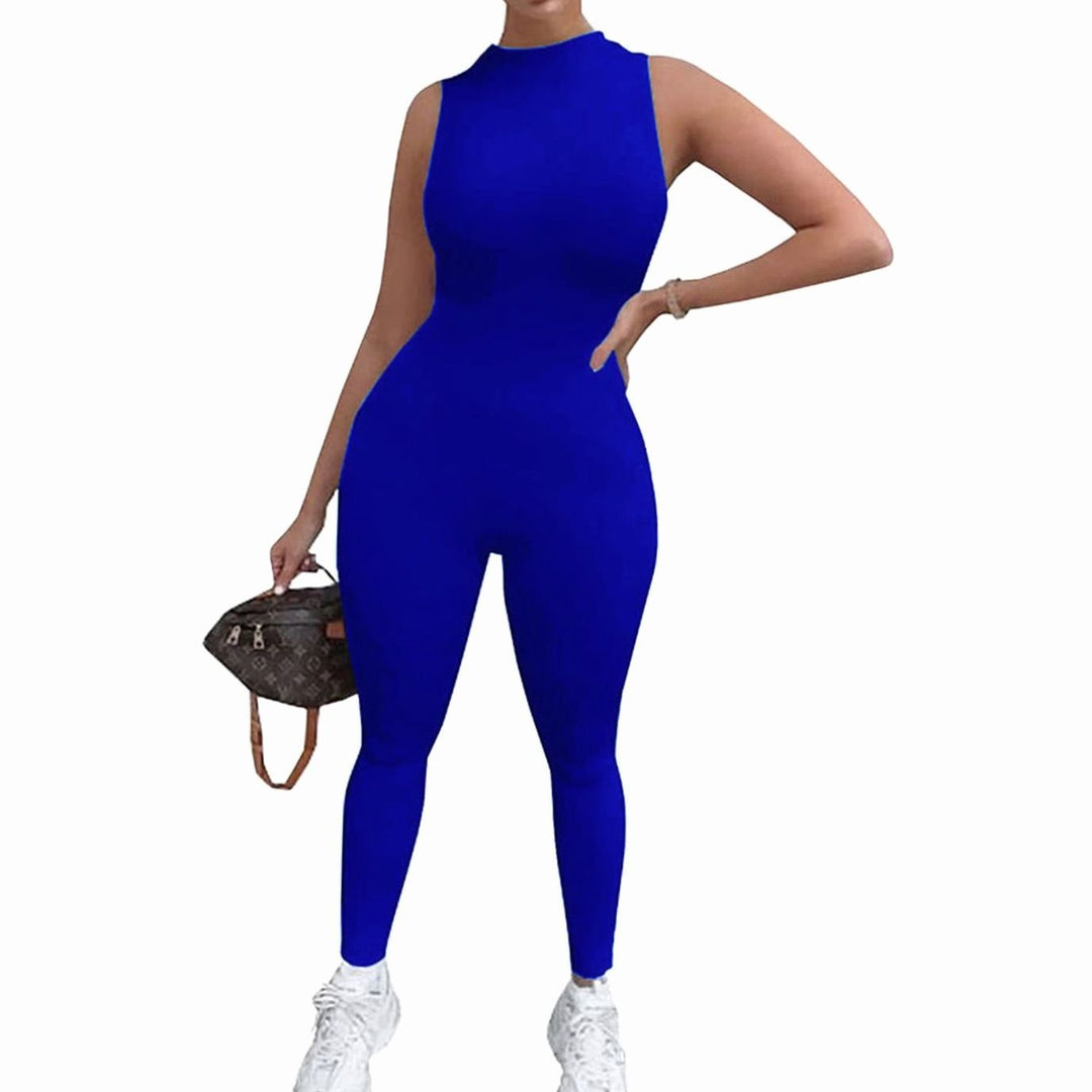 Women's Sleeveless Mock-Neck Bodycon Full-Length Jumpsuit