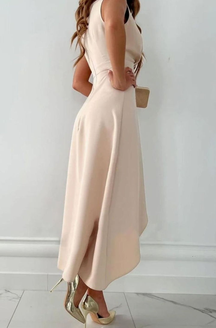 Women's Sleeveless V-Neck Asymmetric Ruffle Midi Party Dress