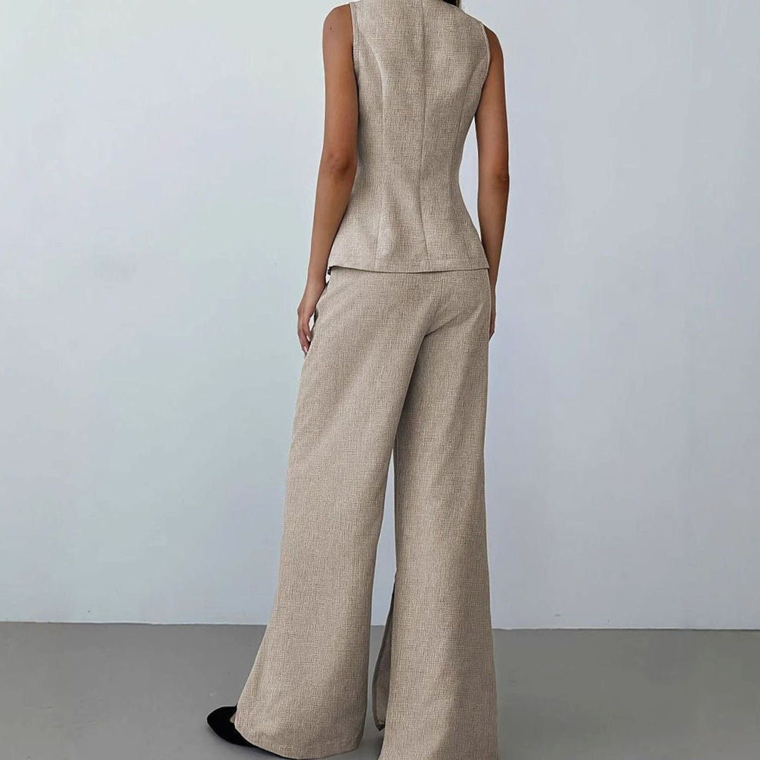 Women's Sleeveless V-Neck Blazer Wide-Leg Trousers Co-ord Set