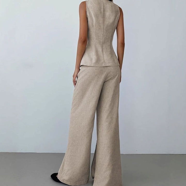 Women's Sleeveless V-Neck Blazer Wide-Leg Trousers Co-ord Set