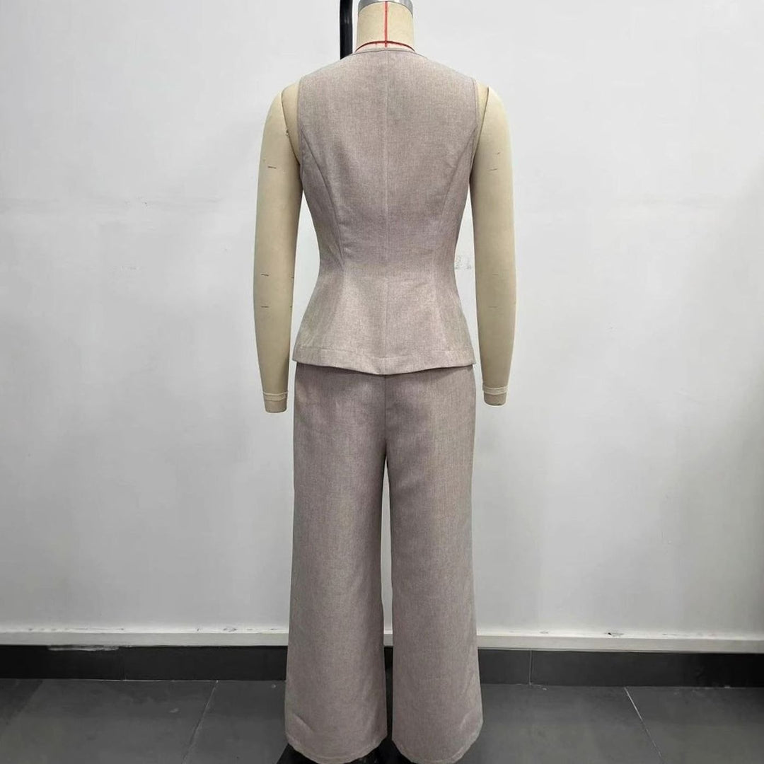 Women's Sleeveless V-Neck Blazer Wide-Leg Trousers Co-ord Set