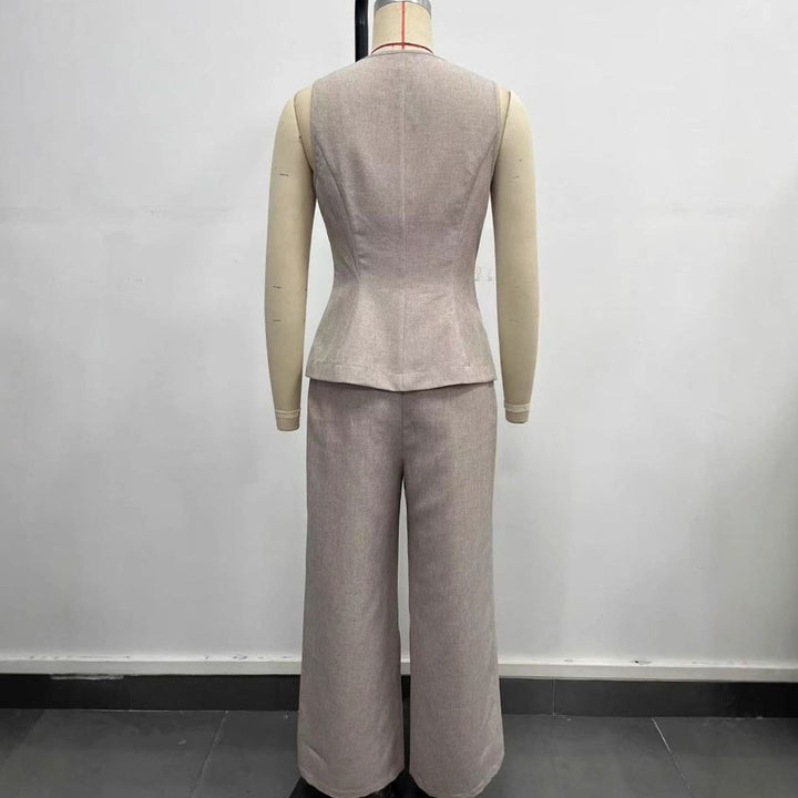 Women's Sleeveless V-Neck Blazer Wide-Leg Trousers Co-ord Set