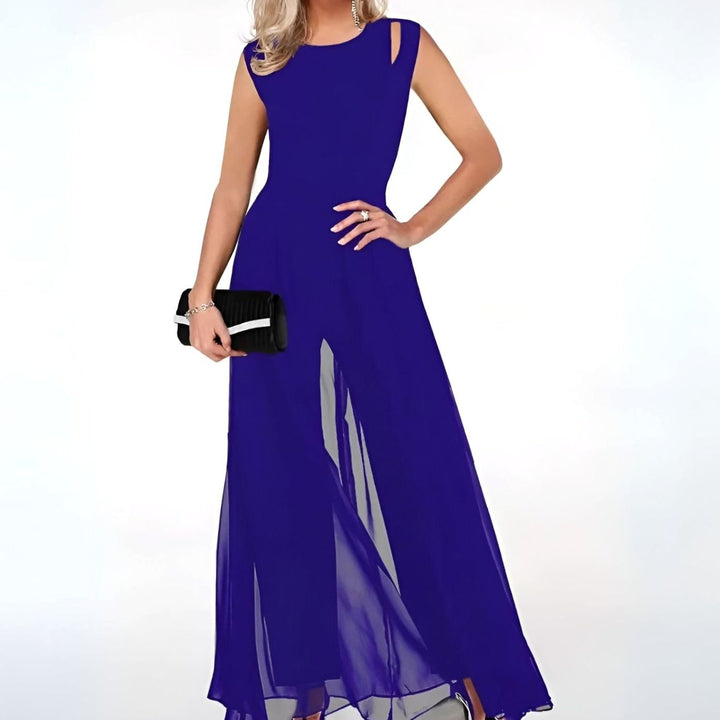 Women's Sleeveless Wide-Leg Chiffon Jumpsuit - Blue