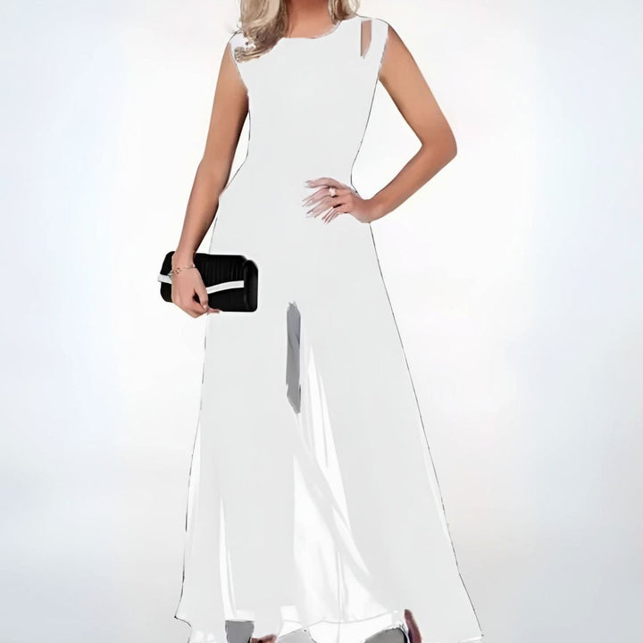 Women's Sleeveless Wide-Leg Chiffon Jumpsuit - White