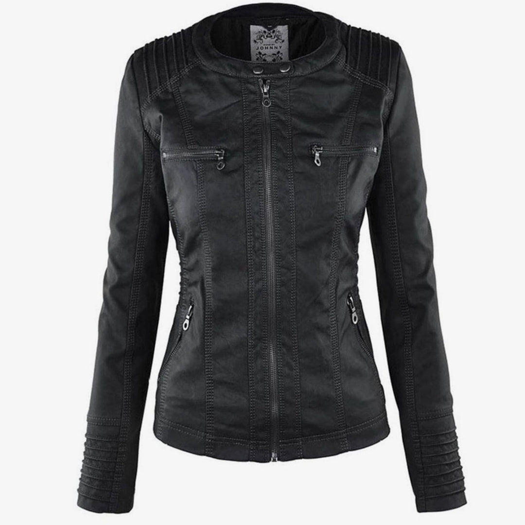Women's Slim-Fit Hooded Faux Leather Biker Jacket