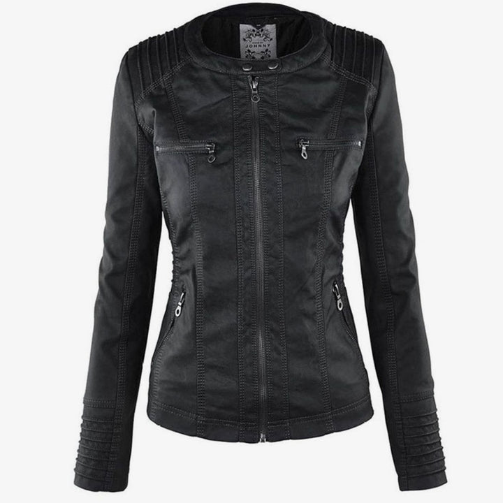 Women's Slim-Fit Hooded Faux Leather Biker Jacket