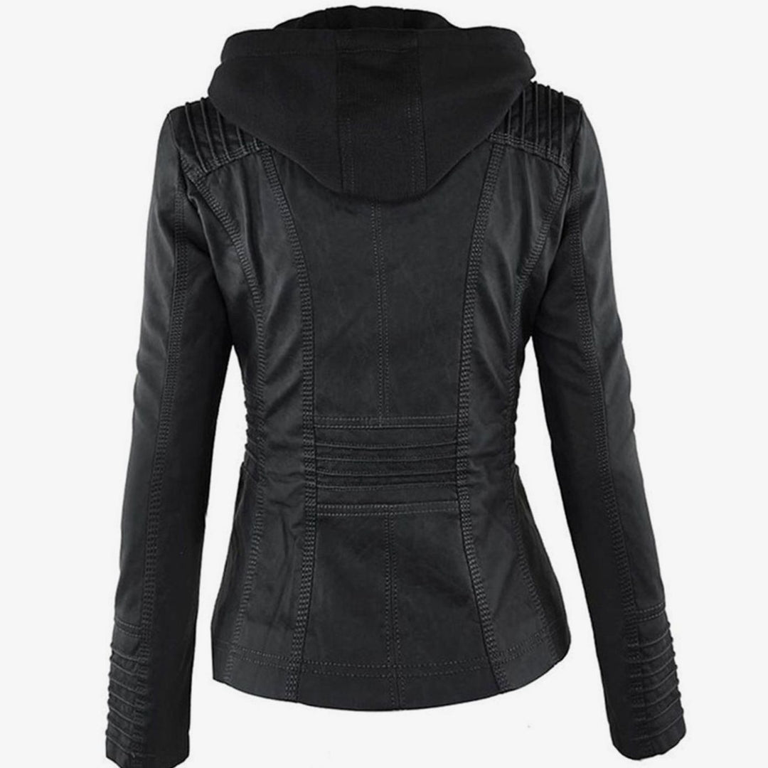 Women's Slim-Fit Hooded Faux Leather Biker Jacket
