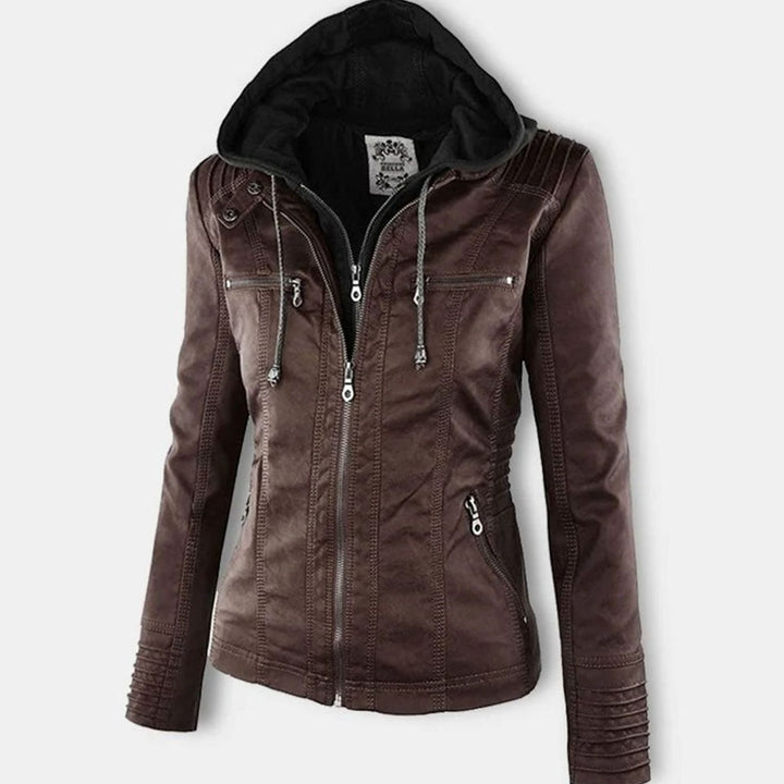 Women's Slim-Fit Hooded Faux Leather Biker Jacket