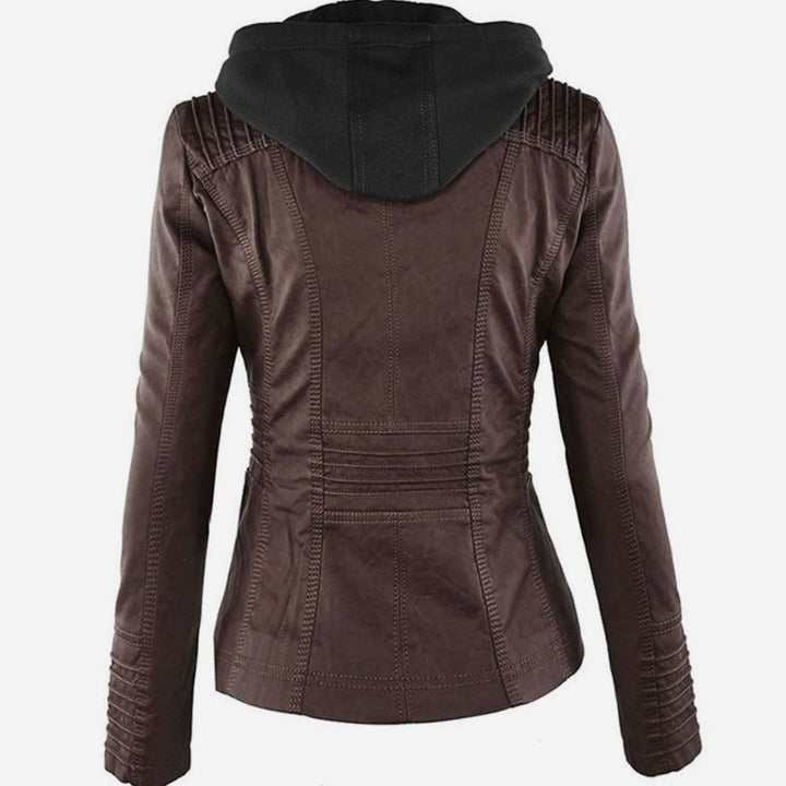 Women's Slim-Fit Hooded Faux Leather Biker Jacket