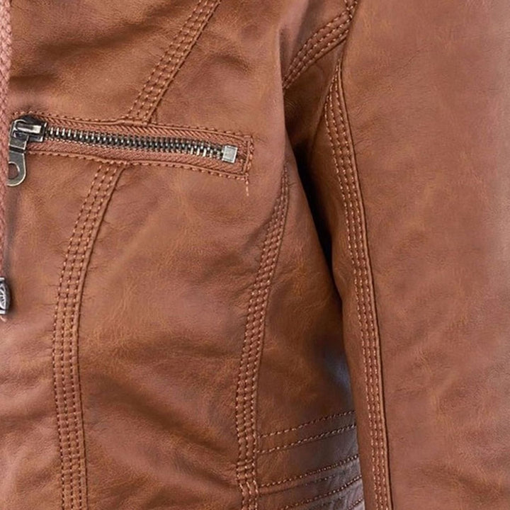 Women's Slim-Fit Hooded Faux Leather Biker Jacket