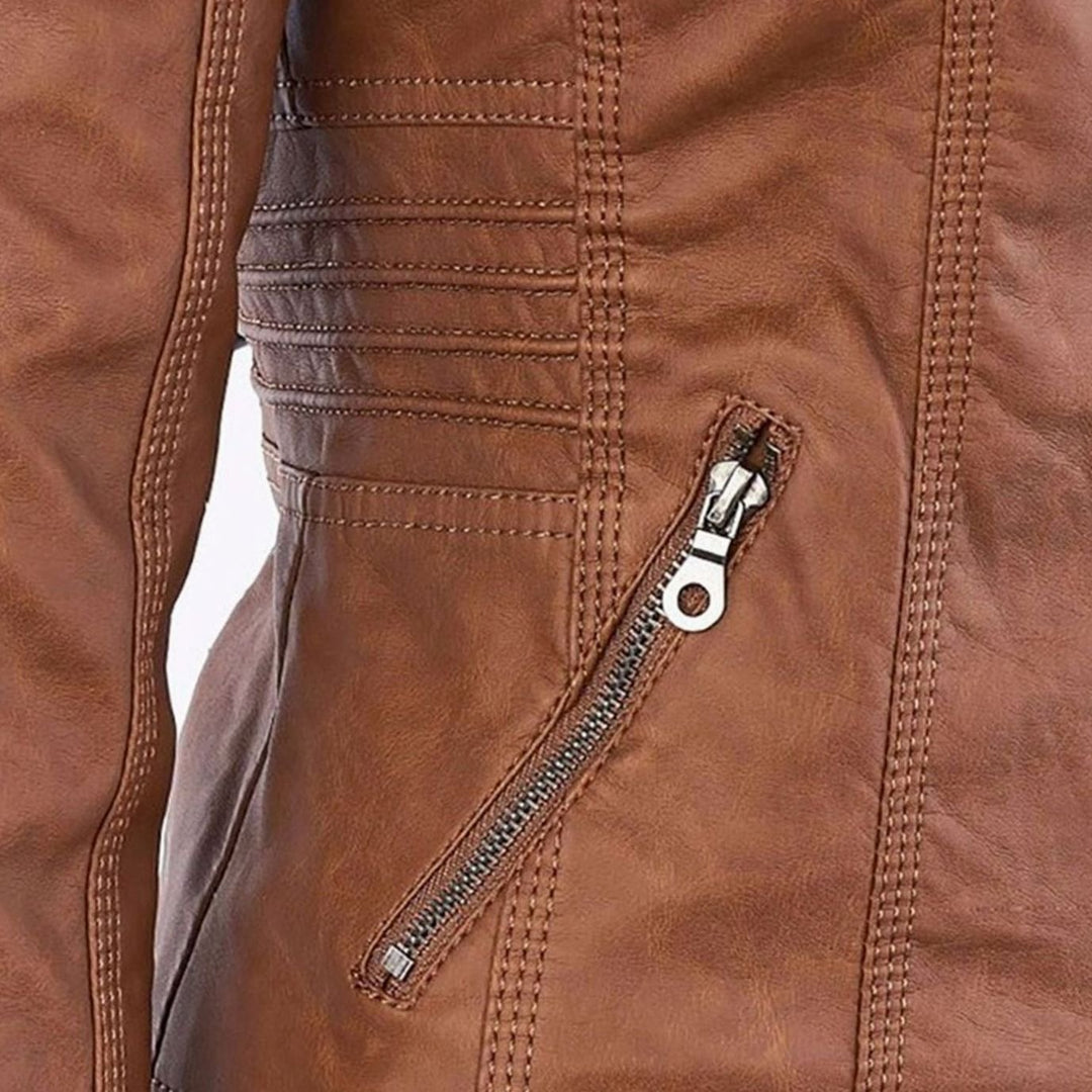 Women's Slim-Fit Hooded Faux Leather Biker Jacket