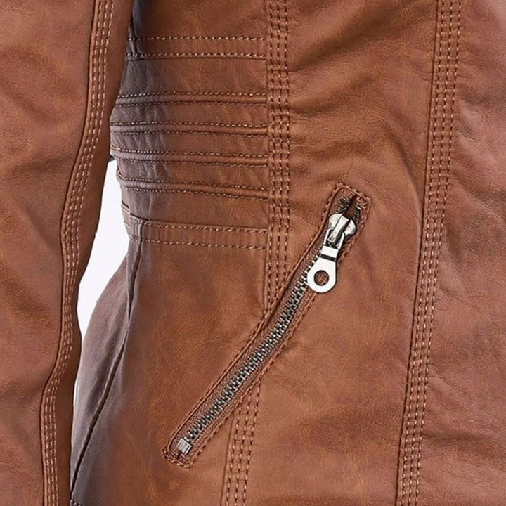 Women's Slim-Fit Hooded Faux Leather Biker Jacket
