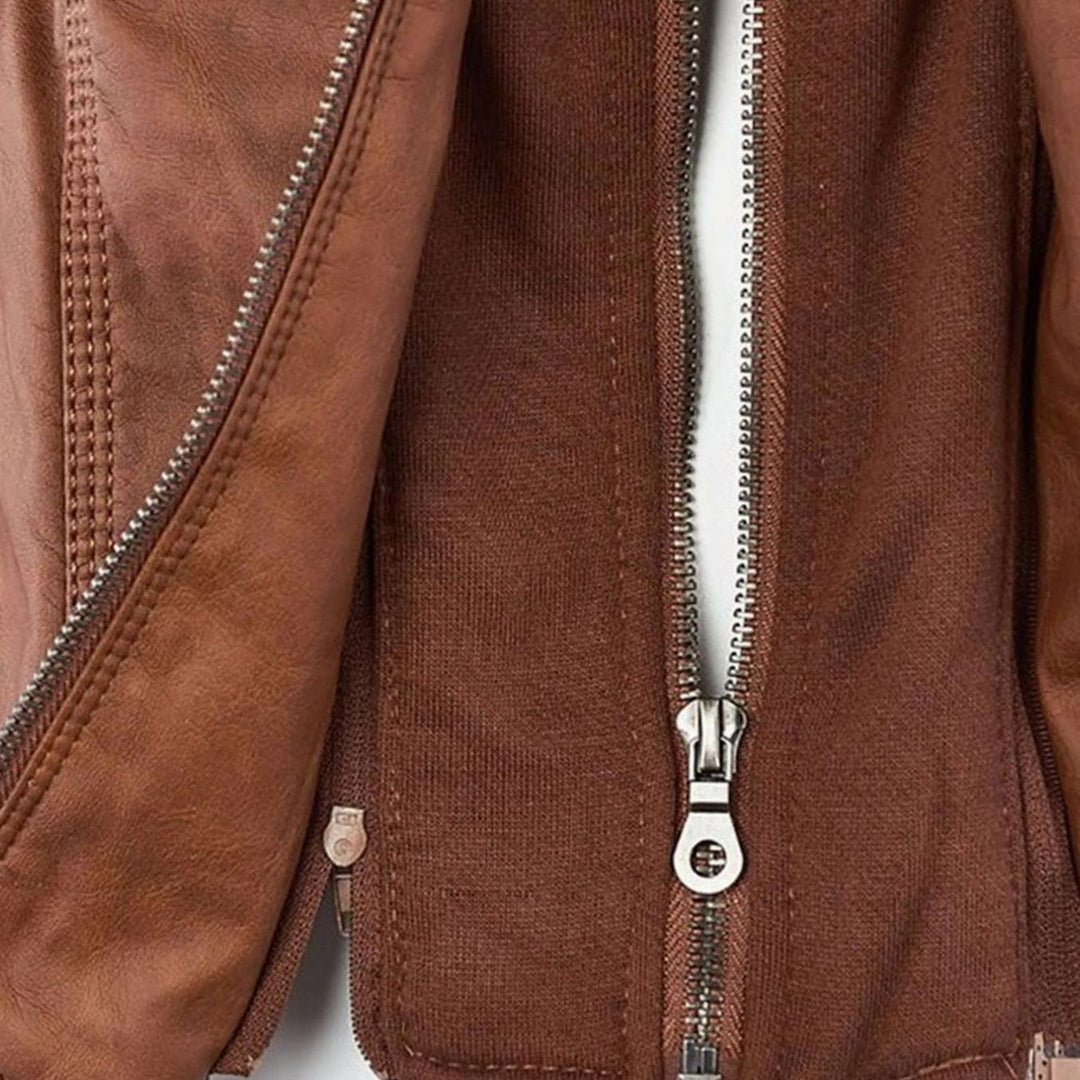 Women's Slim-Fit Hooded Faux Leather Biker Jacket