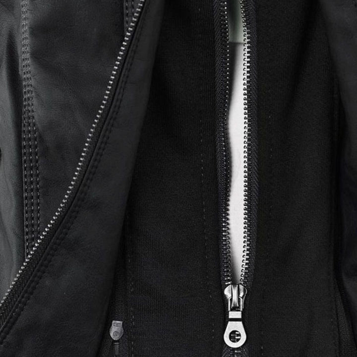 Women's Slim-Fit Hooded Faux Leather Biker Jacket