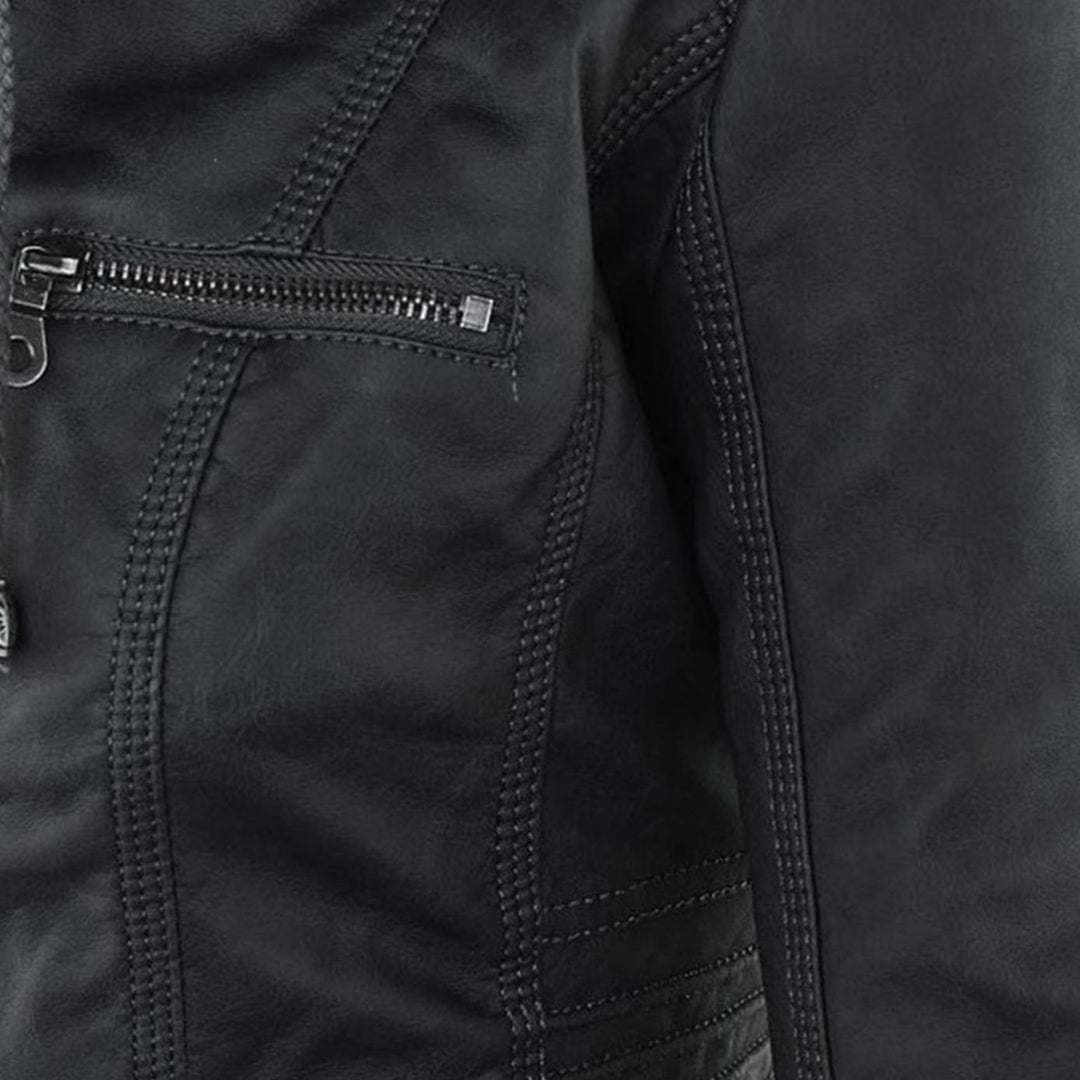 Women's Slim-Fit Hooded Faux Leather Biker Jacket