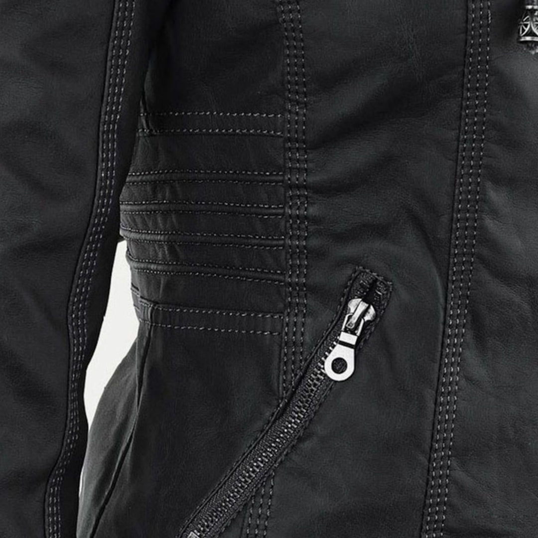 Women's Slim-Fit Hooded Faux Leather Biker Jacket