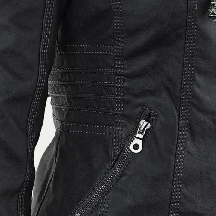 Women's Slim-Fit Hooded Faux Leather Biker Jacket