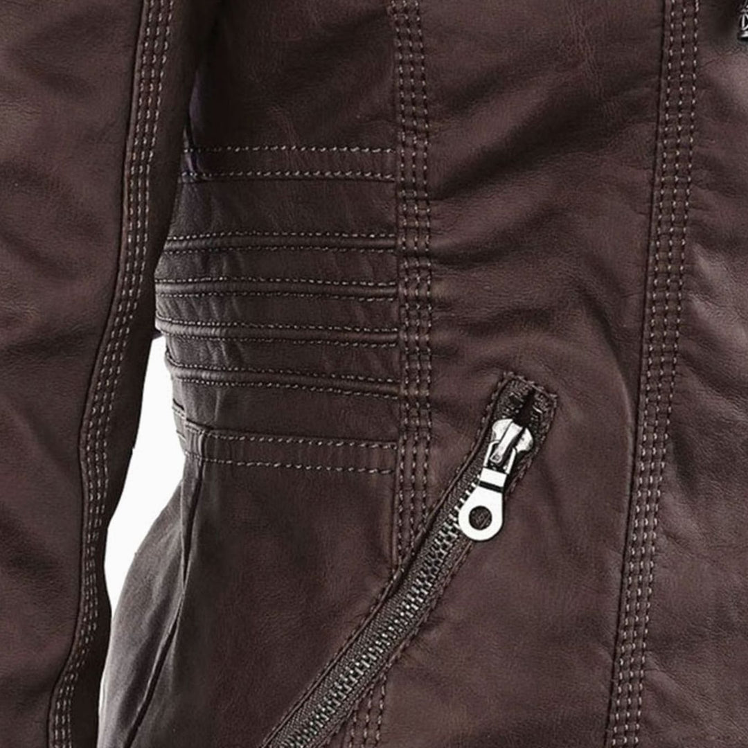 Women's Slim-Fit Hooded Faux Leather Biker Jacket