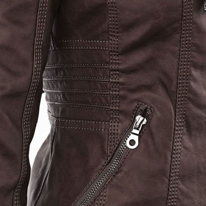 Women's Slim-Fit Hooded Faux Leather Biker Jacket