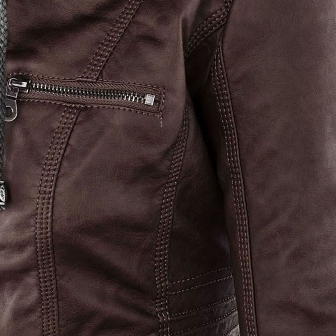 Women's Slim-Fit Hooded Faux Leather Biker Jacket