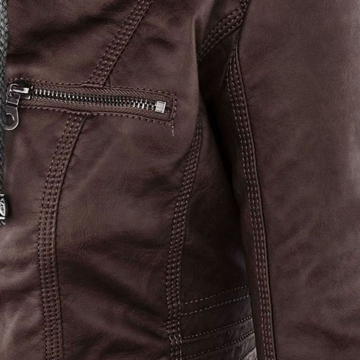 Women's Slim-Fit Hooded Faux Leather Biker Jacket