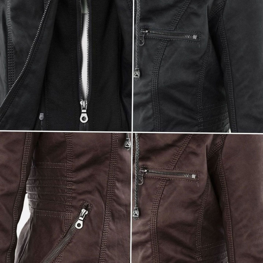 Women's Slim-Fit Hooded Faux Leather Biker Jacket