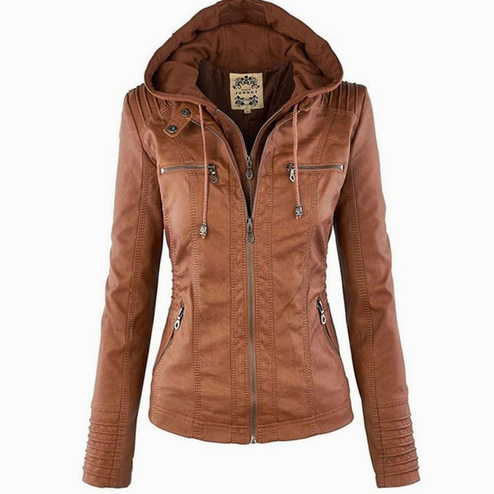 Women's Slim-Fit Hooded Faux Leather Biker Jacket