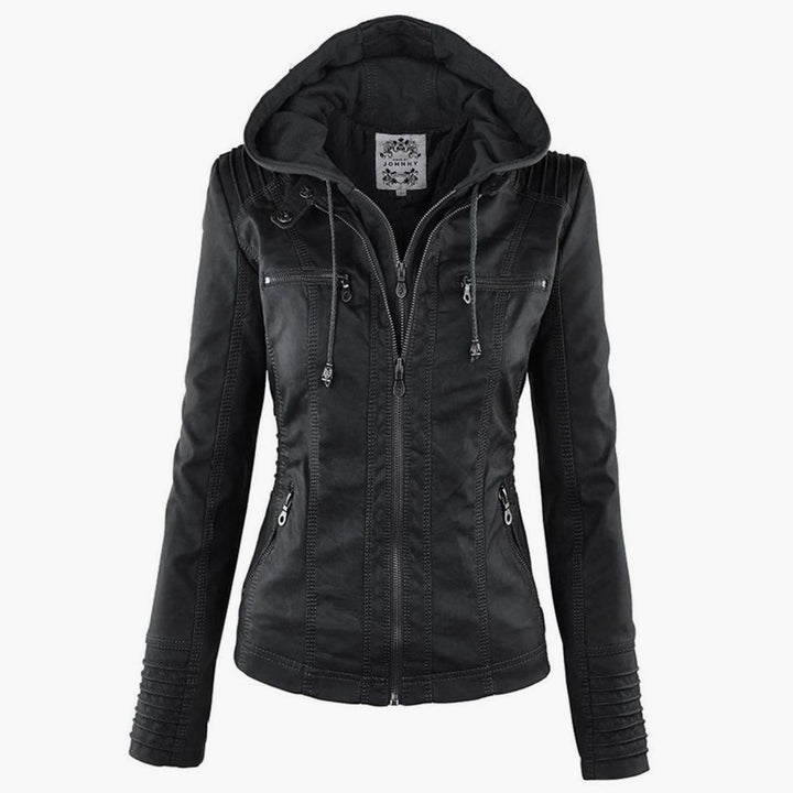 Women's Slim-Fit Hooded Faux Leather Biker Jacket
