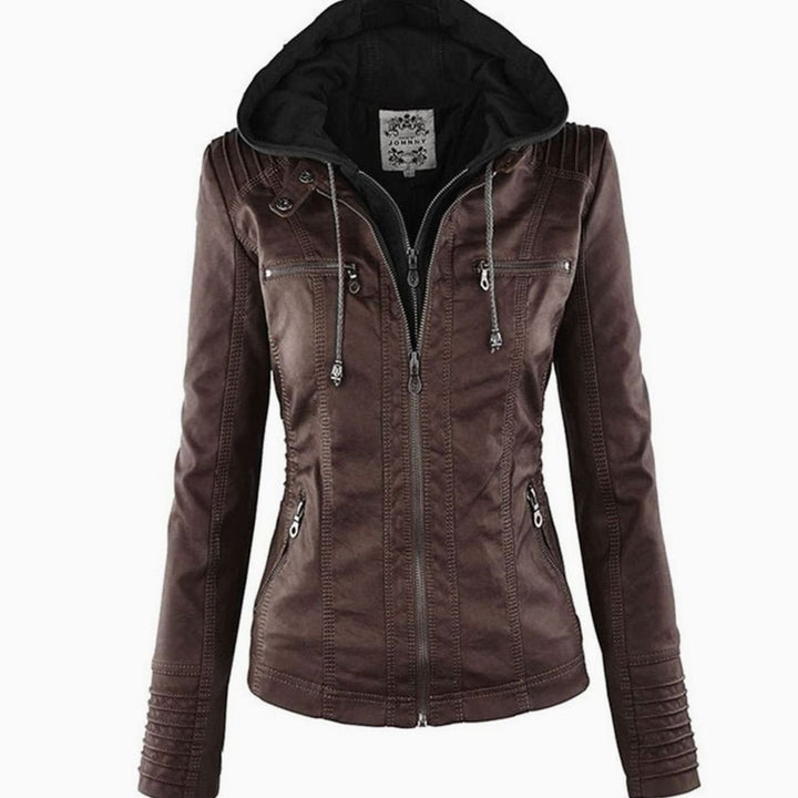 Women's Slim-Fit Hooded Faux Leather Biker Jacket