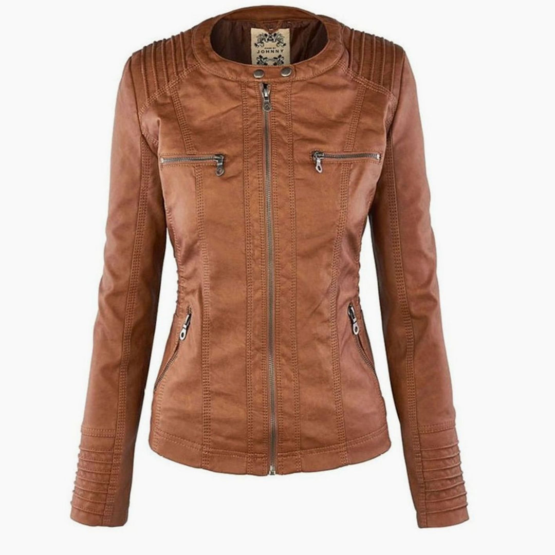 Women's Slim-Fit Hooded Faux Leather Biker Jacket