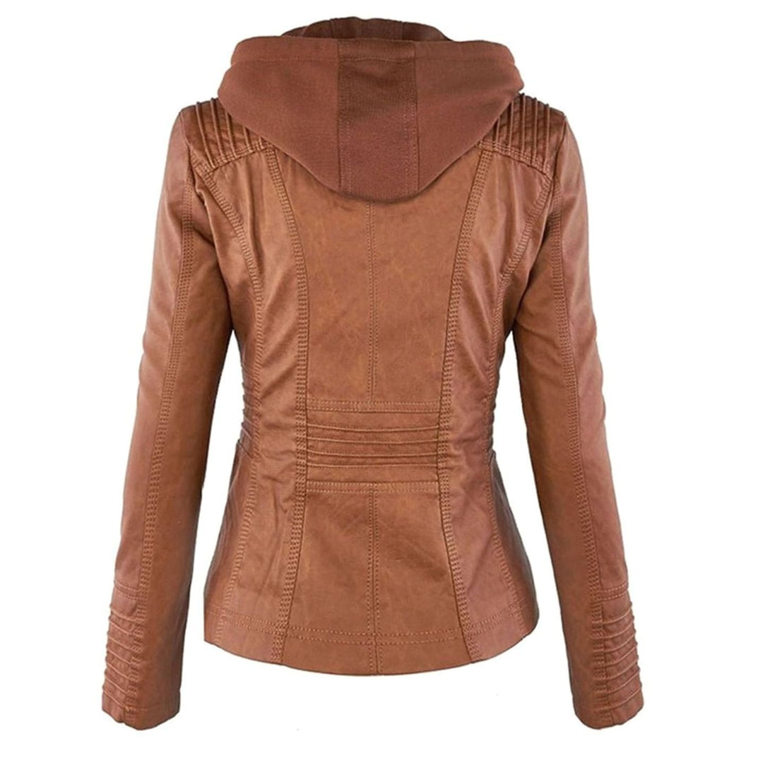 Women's Slim-Fit Hooded Faux Leather Biker Jacket