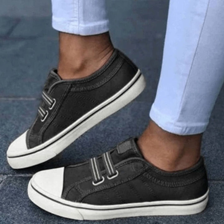 Women's Slip-On Canvas Elastic-Strap Flat Plimsolls