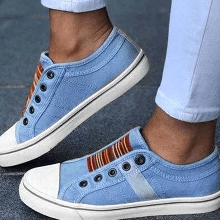 Women's Slip-On Canvas Elastic-Strap Flat Plimsolls