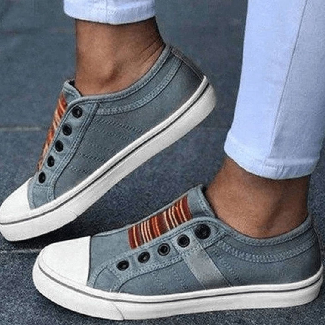 Women's Slip-On Canvas Elastic-Strap Flat Plimsolls