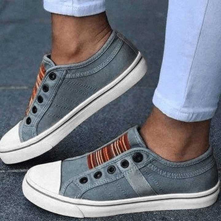 Women's Slip-On Canvas Elastic-Strap Flat Plimsolls