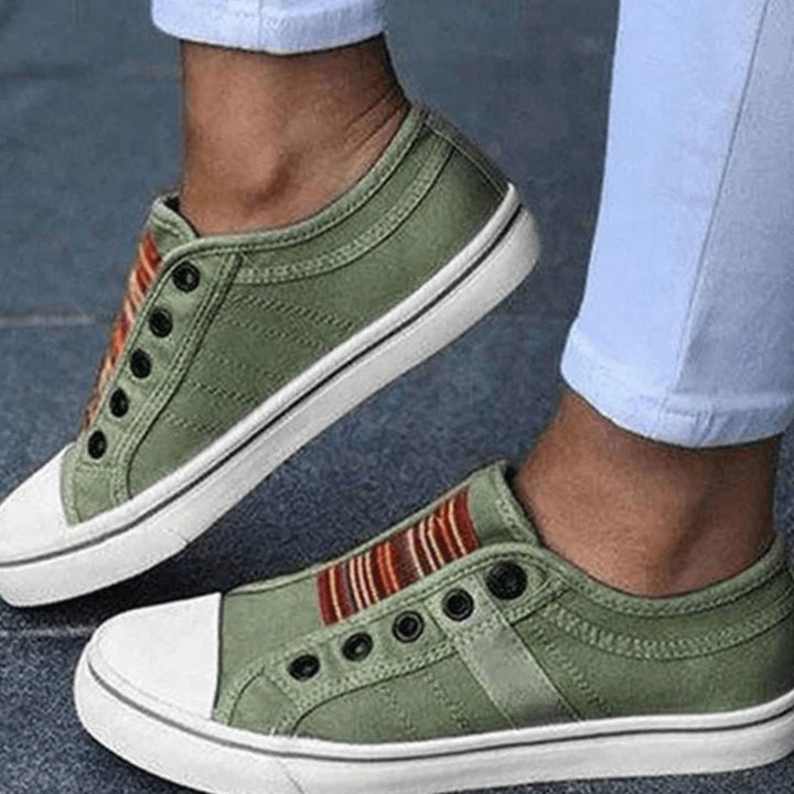 Women's Slip-On Canvas Elastic-Strap Flat Plimsolls