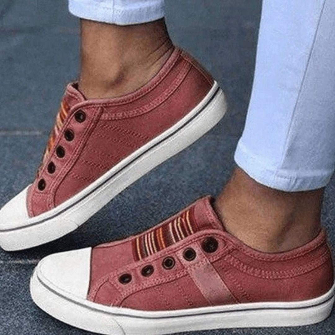 Women's Slip-On Canvas Elastic-Strap Flat Plimsolls