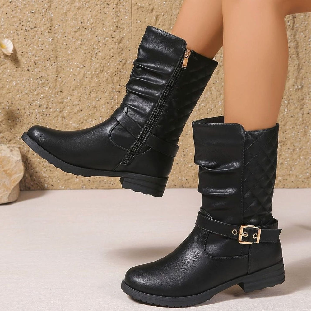 Women's Slouch Mid-Calf Block-Heel Buckle Boots