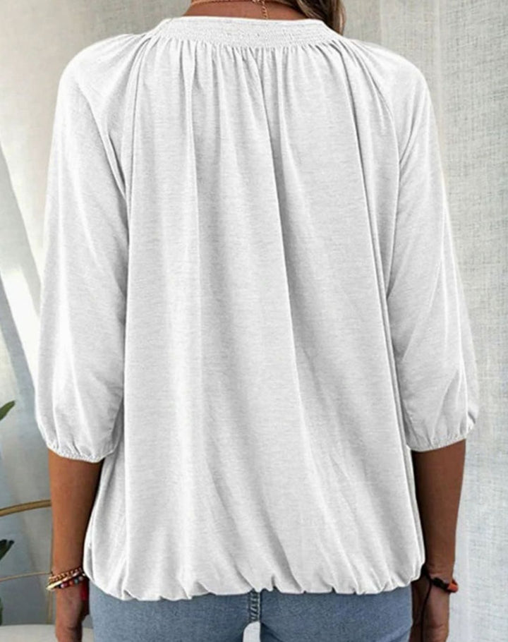 Women's Smocked Bishop-Sleeve Relaxed Blouse Top