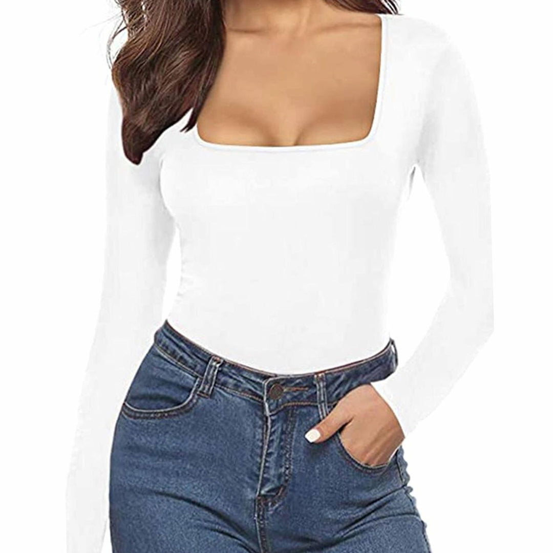 Women's Square-Neck Long-Sleeve Ribbed Bodysuit