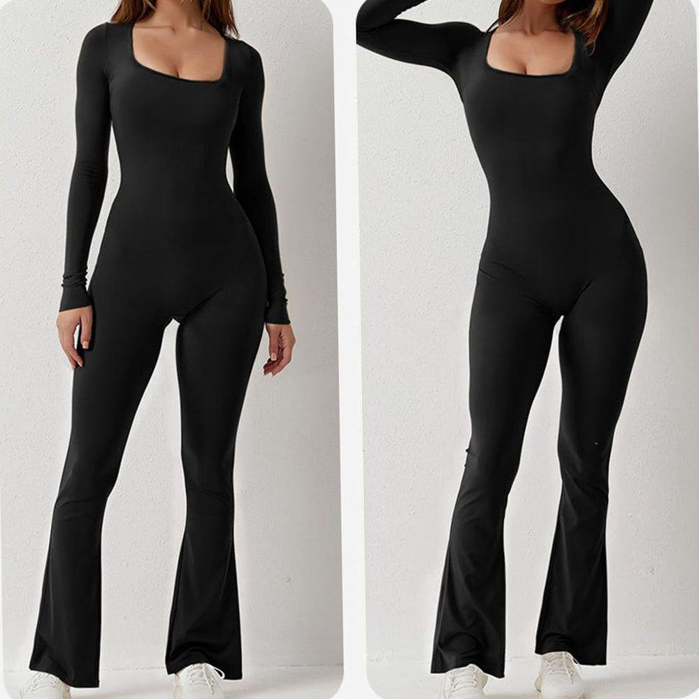 Women's Square-Neck Long-Sleeve Wide-Leg Jumpsuit