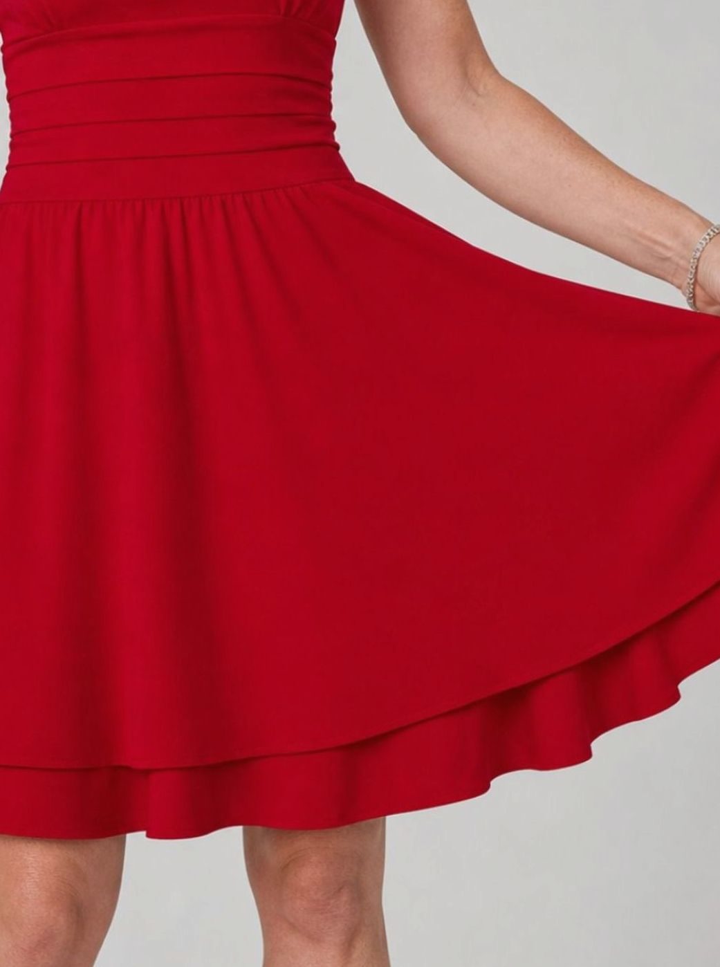Women's Square Neck Ruched-Waist Tiered Flared Mini Dress Christmas