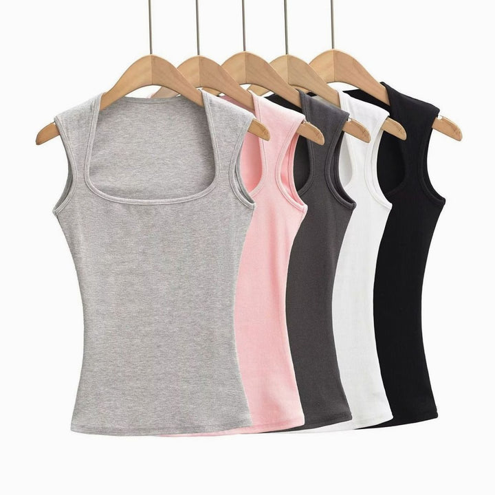 Women's Square-Neck Sleeveless Stretch Fitted Vest Top