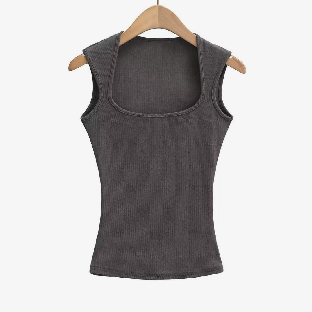 Women's Square-Neck Sleeveless Stretch Fitted Vest Top - Charcoal